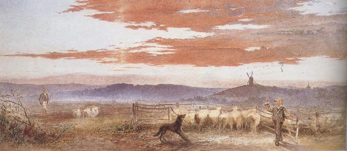 Frederick james shields Gathering the Flock at Sunset (mk37)